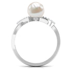 Pure Freshwater Pearl Solitaire Crossover Ring with Diamond Freshwater Pearl - ( AAA ) - Quality - Rosec Jewels