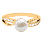 Solitaire Freshwater Pearl and Diamond Infinity Ring Freshwater Pearl - ( AAA ) - Quality - Rosec Jewels