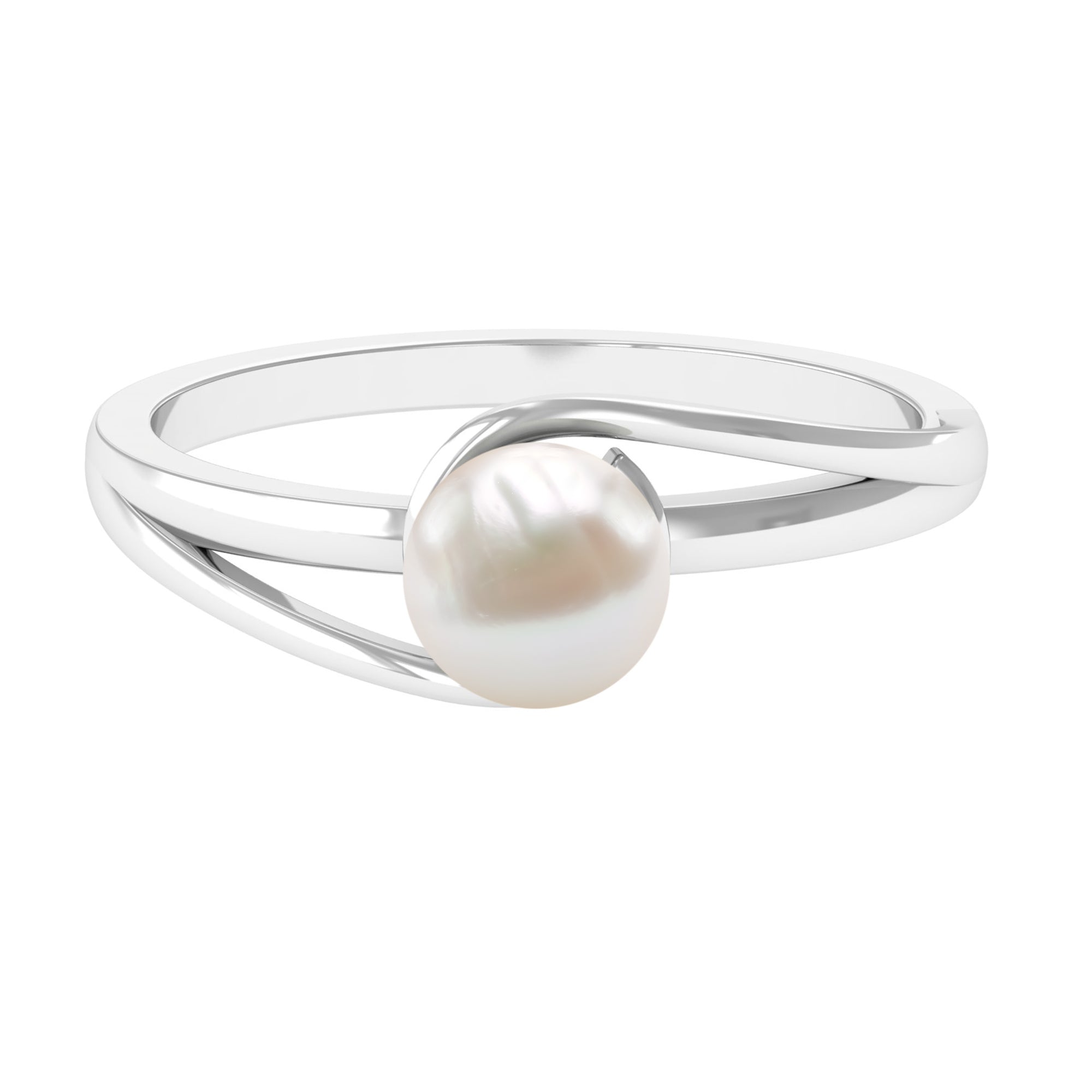 Round Freshwater Pearl Solitaire Bypass Ring Freshwater Pearl - ( AAA ) - Quality - Rosec Jewels