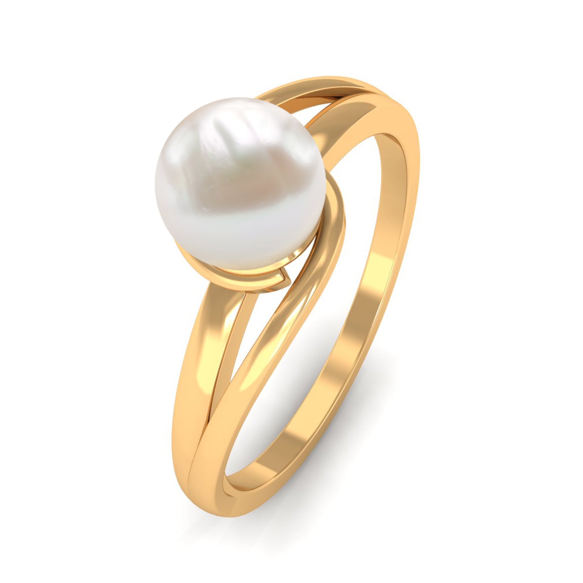 Round Freshwater Pearl Solitaire Bypass Ring Freshwater Pearl - ( AAA ) - Quality - Rosec Jewels