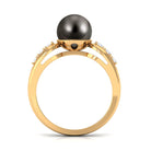 Solitaire Tahitian Pearl Engagement Ring with Diamond Side Stones Tahitian pearl - ( AAA ) - Quality - Rosec Jewels