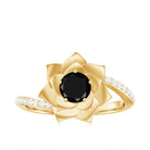 Created Black Diamond and Diamond Flower Ring in Bypass Shank Lab Created Black Diamond - ( AAAA ) - Quality - Rosec Jewels