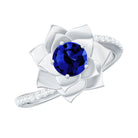 Created Blue Sapphire and Diamond Flower Engagement Ring with Bypass Shank Lab Created Blue Sapphire - ( AAAA ) - Quality - Rosec Jewels