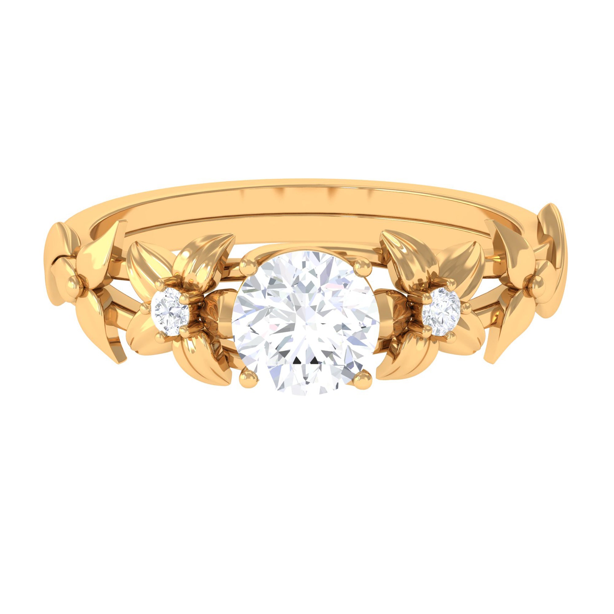 1 CT Simulated Diamond Gold Flower Engagement Ring Zircon - ( AAAA ) - Quality - Rosec Jewels