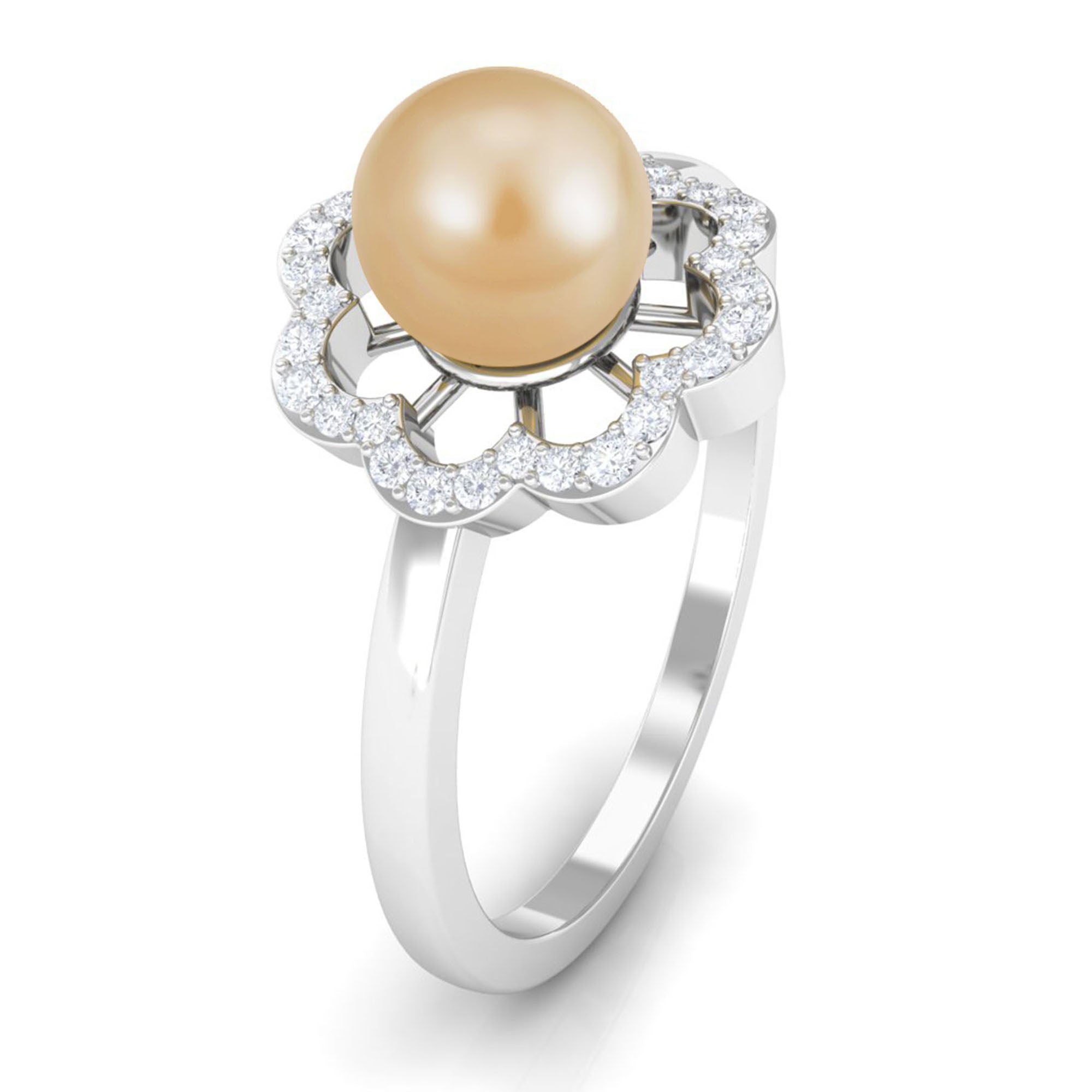 2.75 CT South Sea Pearl Engagement Ring with Diamond Floral Halo South Sea Pearl - ( AAA ) - Quality - Rosec Jewels