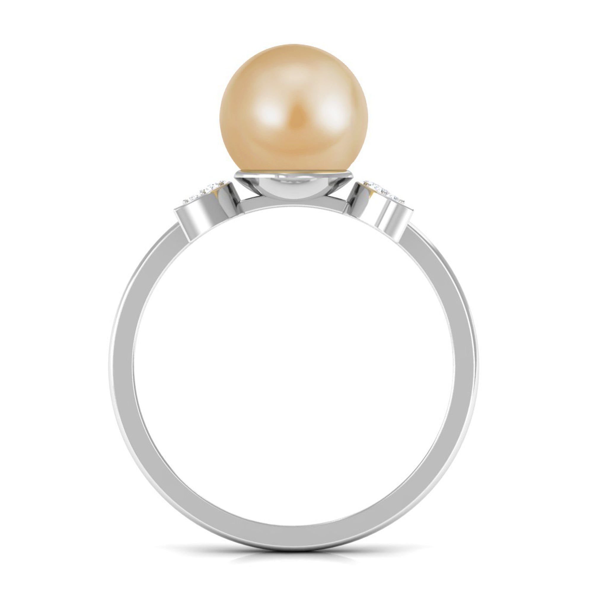 Round South Sea Pearl Designer Engagement Ring with Diamond South Sea Pearl - ( AAA ) - Quality - Rosec Jewels