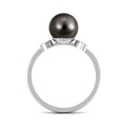 Round Tahitian Pearl Designer Engagement Ring with Diamond Tahitian pearl - ( AAA ) - Quality - Rosec Jewels