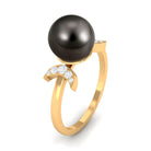 Round Tahitian Pearl Designer Engagement Ring with Diamond Tahitian pearl - ( AAA ) - Quality - Rosec Jewels