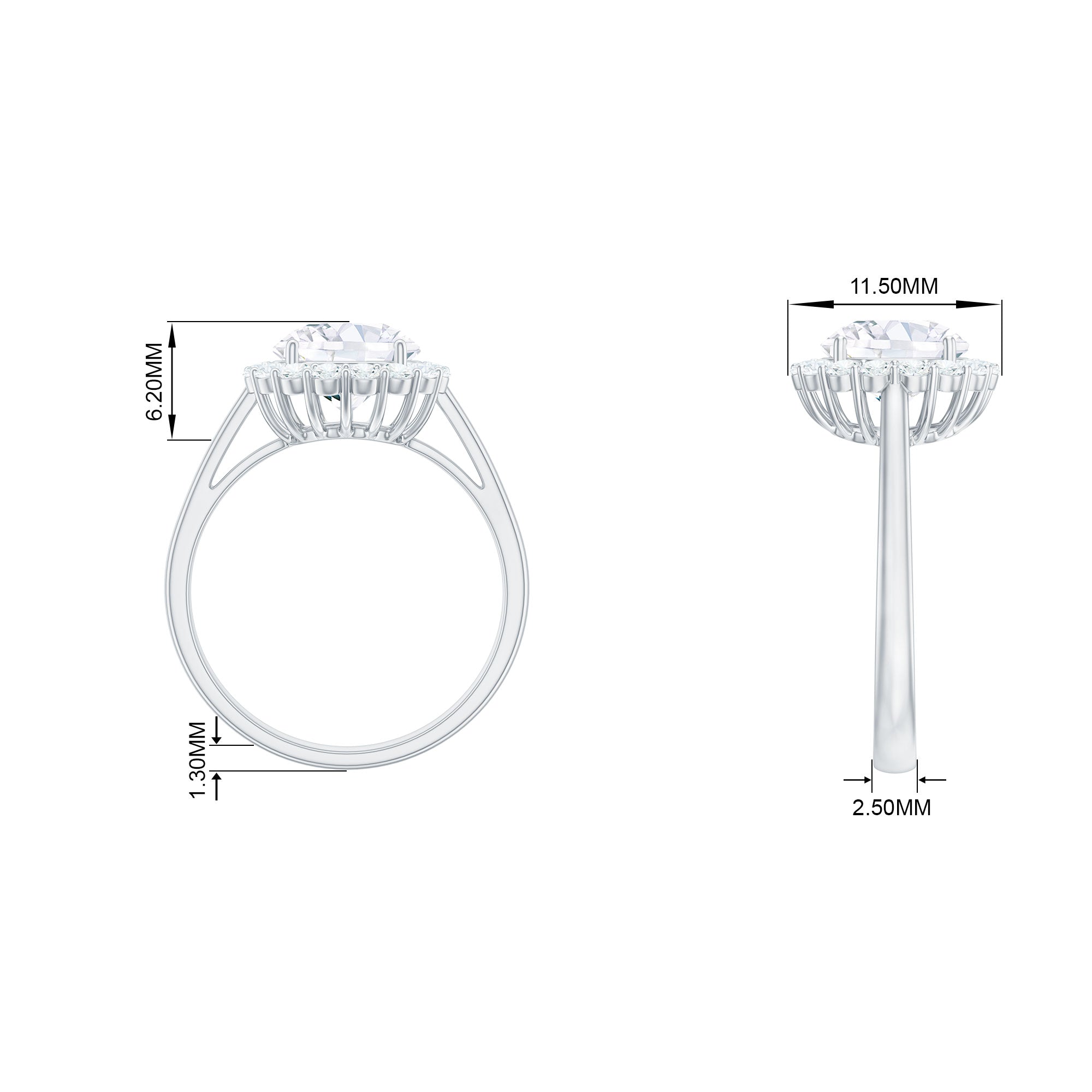 3 CT Round Shape Simulated Diamond Simple Halo Ring Zircon - ( AAAA ) - Quality - Rosec Jewels