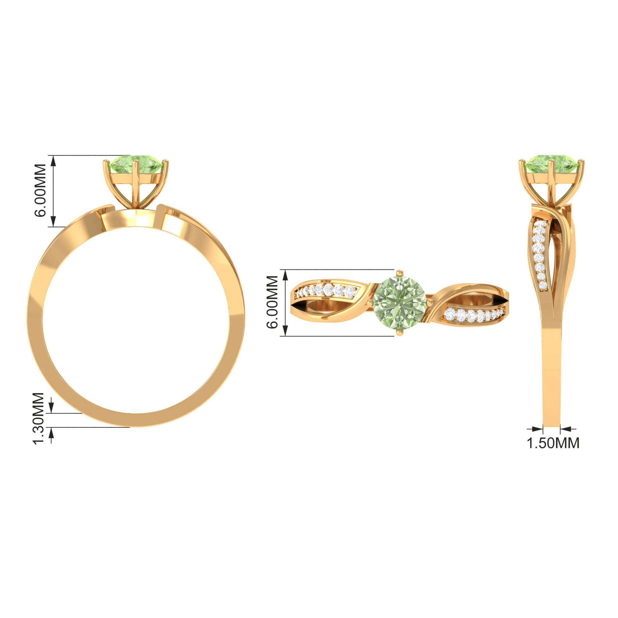 Infinity Shank Round Green Sapphire Engagement Ring with Diamond Green Sapphire - ( AAA ) - Quality - Rosec Jewels