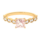 1.25 CT Princess Cut Morganite Solitaire Ring with Diamond Side Stones Morganite - ( AAA ) - Quality - Rosec Jewels