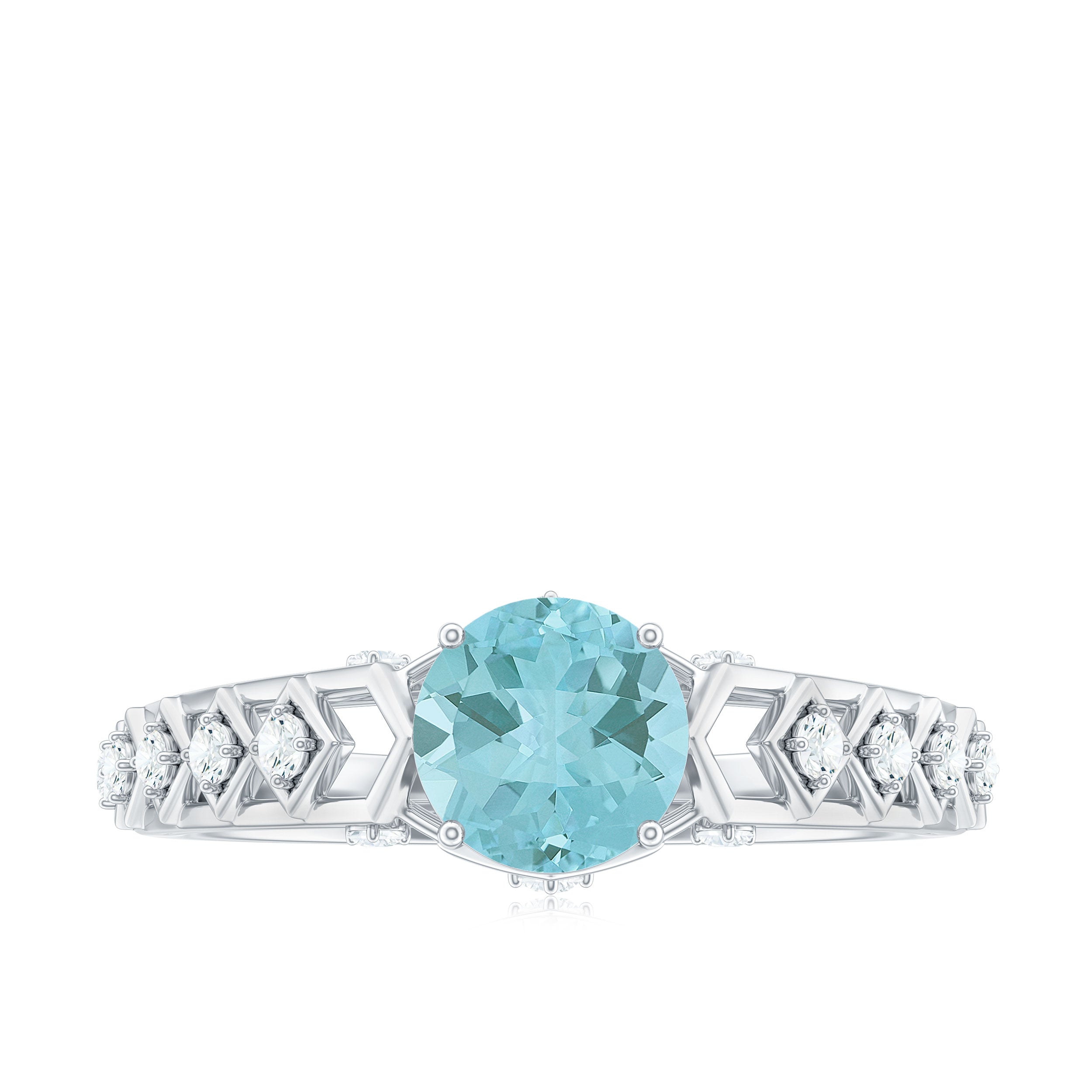 Round Sky Blue Topaz Solitaire Art Deco Ring with Diamond Sky Blue Topaz - ( AAA ) - Quality - Rosec Jewels