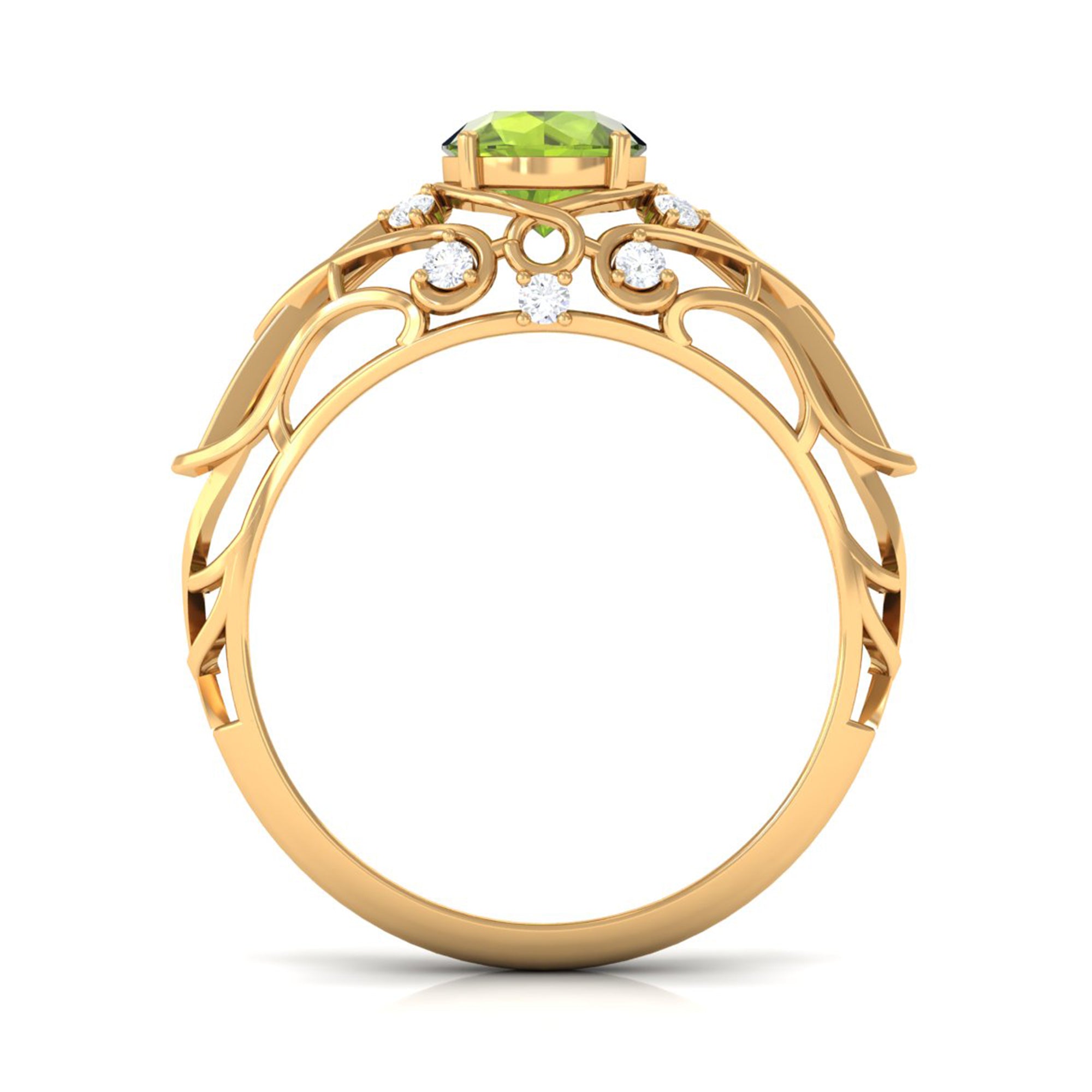 Antique Style Round Peridot Engagement Ring with Diamond Peridot - ( AAA ) - Quality - Rosec Jewels