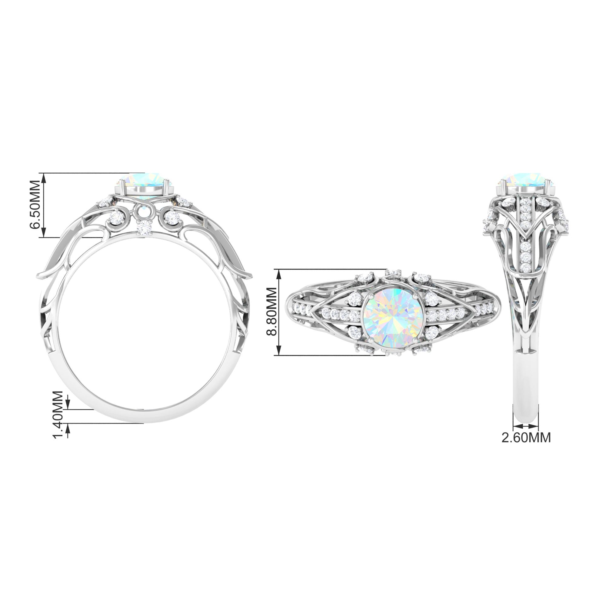 Antique Style Round Ethiopian Opal Engagement Ring with Diamond Ethiopian Opal - ( AAA ) - Quality - Rosec Jewels