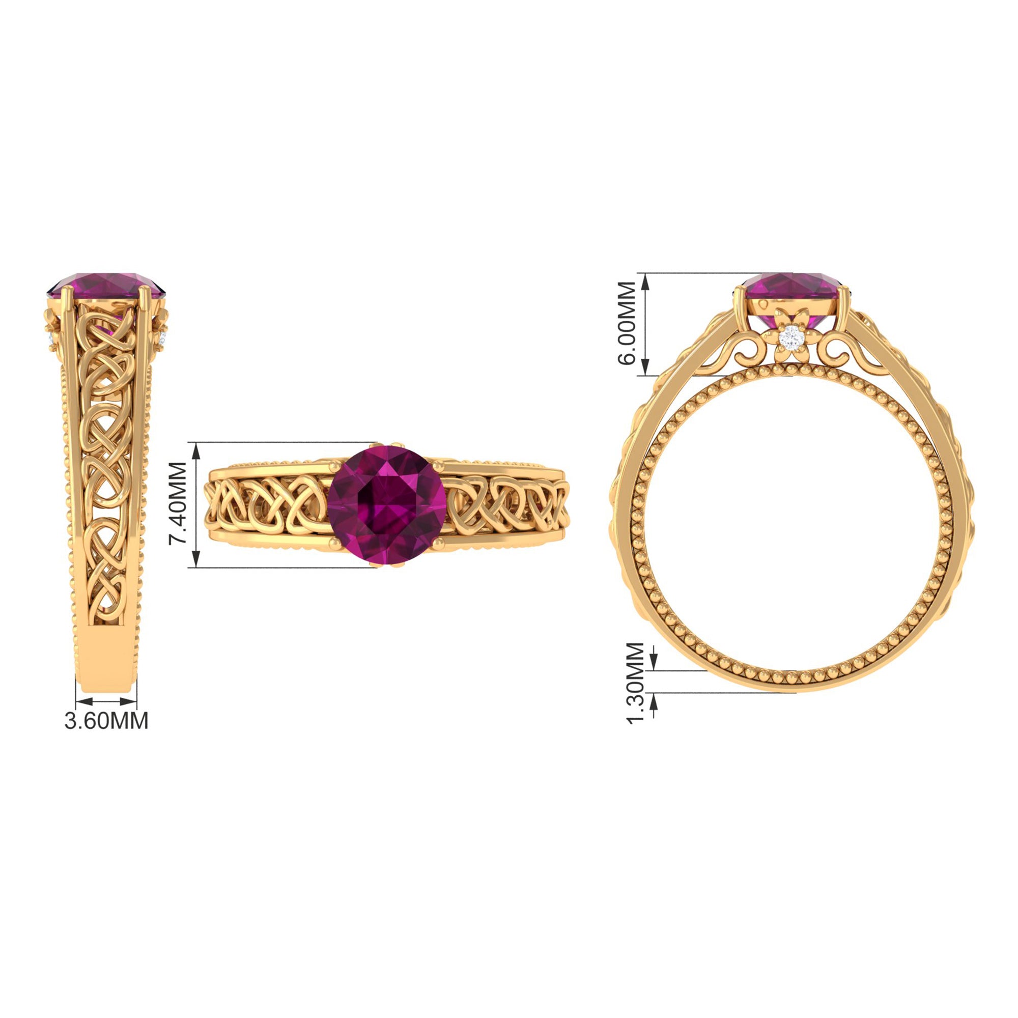 1.75 CT Rhodolite Solitaire Celtic Engagement Ring with Diamond Rhodolite - ( AAA ) - Quality - Rosec Jewels