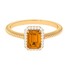 2 CT Emerald Cut Citrine Solitaire Engagement Ring with Diamond Halo Citrine - ( AAA ) - Quality - Rosec Jewels