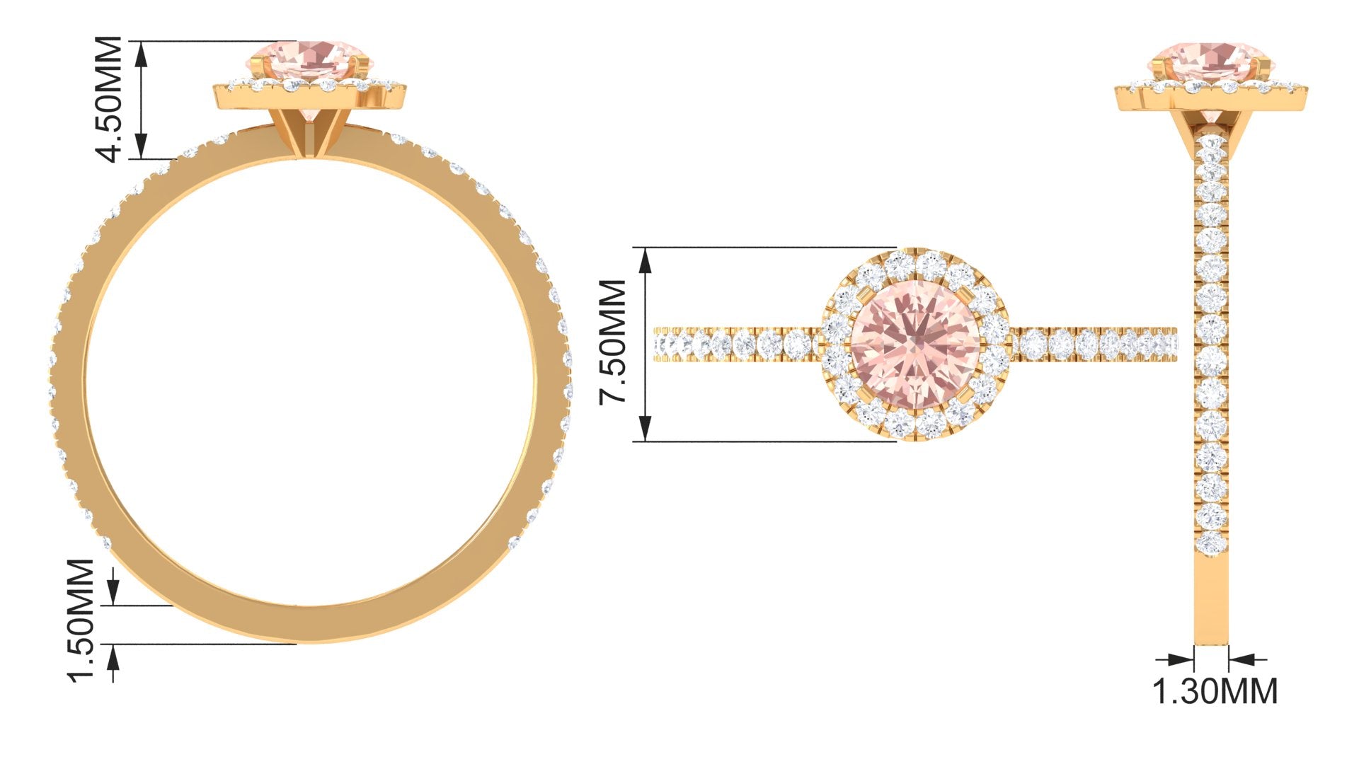 Round Shape Morganite Halo Engagement Ring with Diamond Morganite - ( AAA ) - Quality - Rosec Jewels