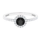 Round Shape Black Onyx Halo Engagement Ring with Diamond Black Onyx - ( AAA ) - Quality - Rosec Jewels