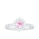 Round Rose Quartz Classic Halo Engagement Ring with Diamond Rose Quartz - ( AAA ) - Quality - Rosec Jewels