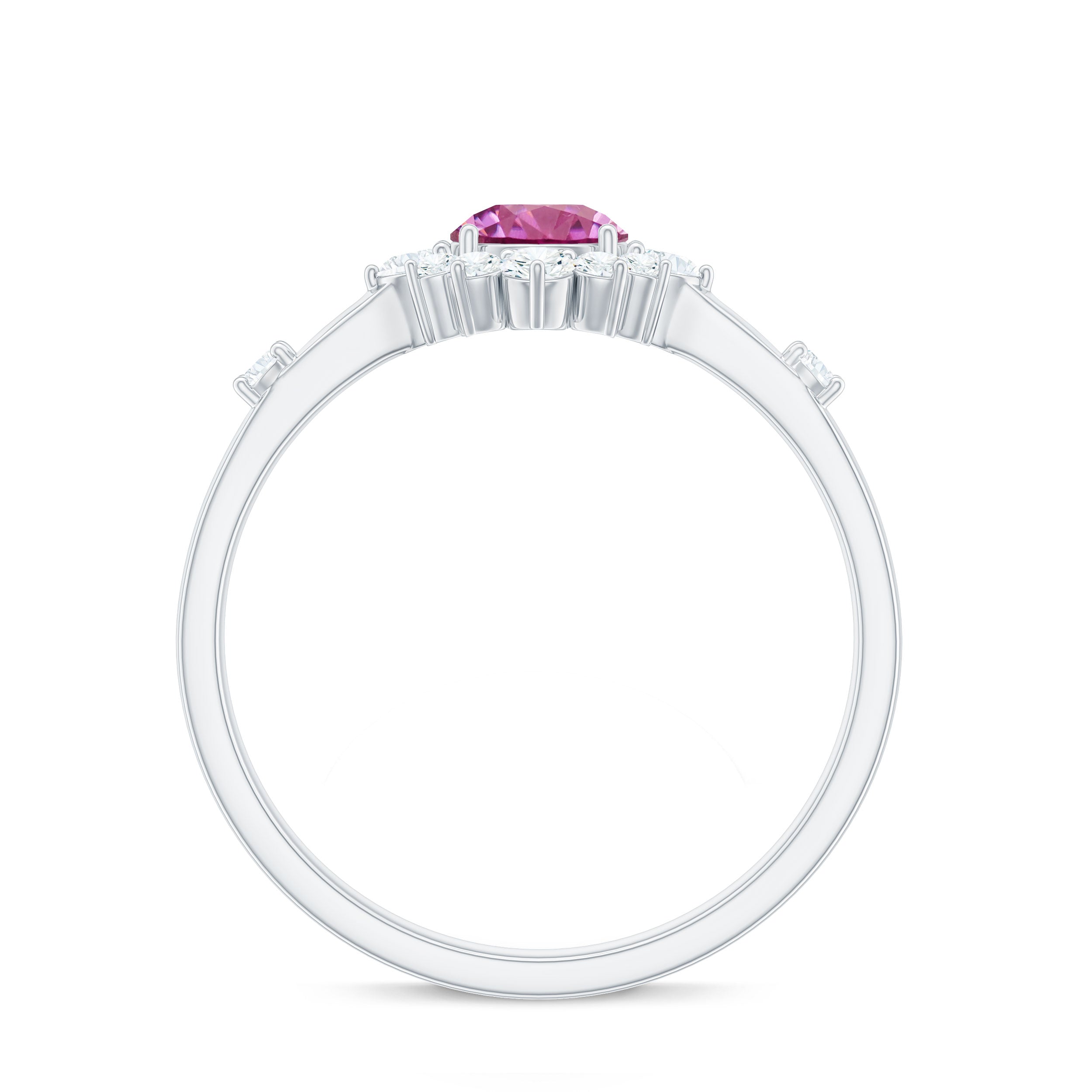 Round Pink Tourmaline Classic Halo Engagement Ring with Diamond Pink Tourmaline - ( AAA ) - Quality - Rosec Jewels