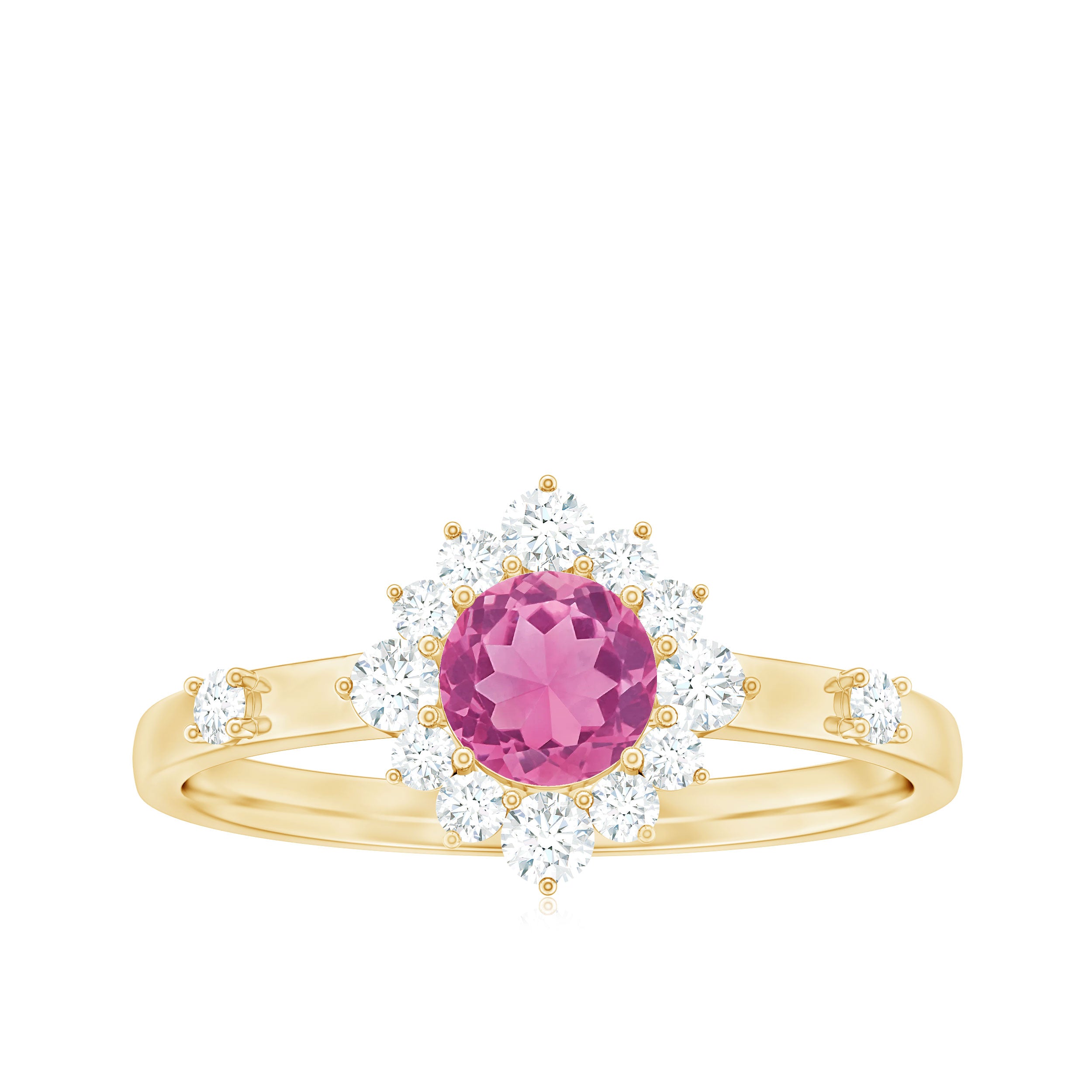 Round Pink Tourmaline Classic Halo Engagement Ring with Diamond Pink Tourmaline - ( AAA ) - Quality - Rosec Jewels