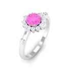 1 CT Round Pink Sapphire and Diamond Halo Engagement Ring Pink Sapphire - ( AAA ) - Quality - Rosec Jewels