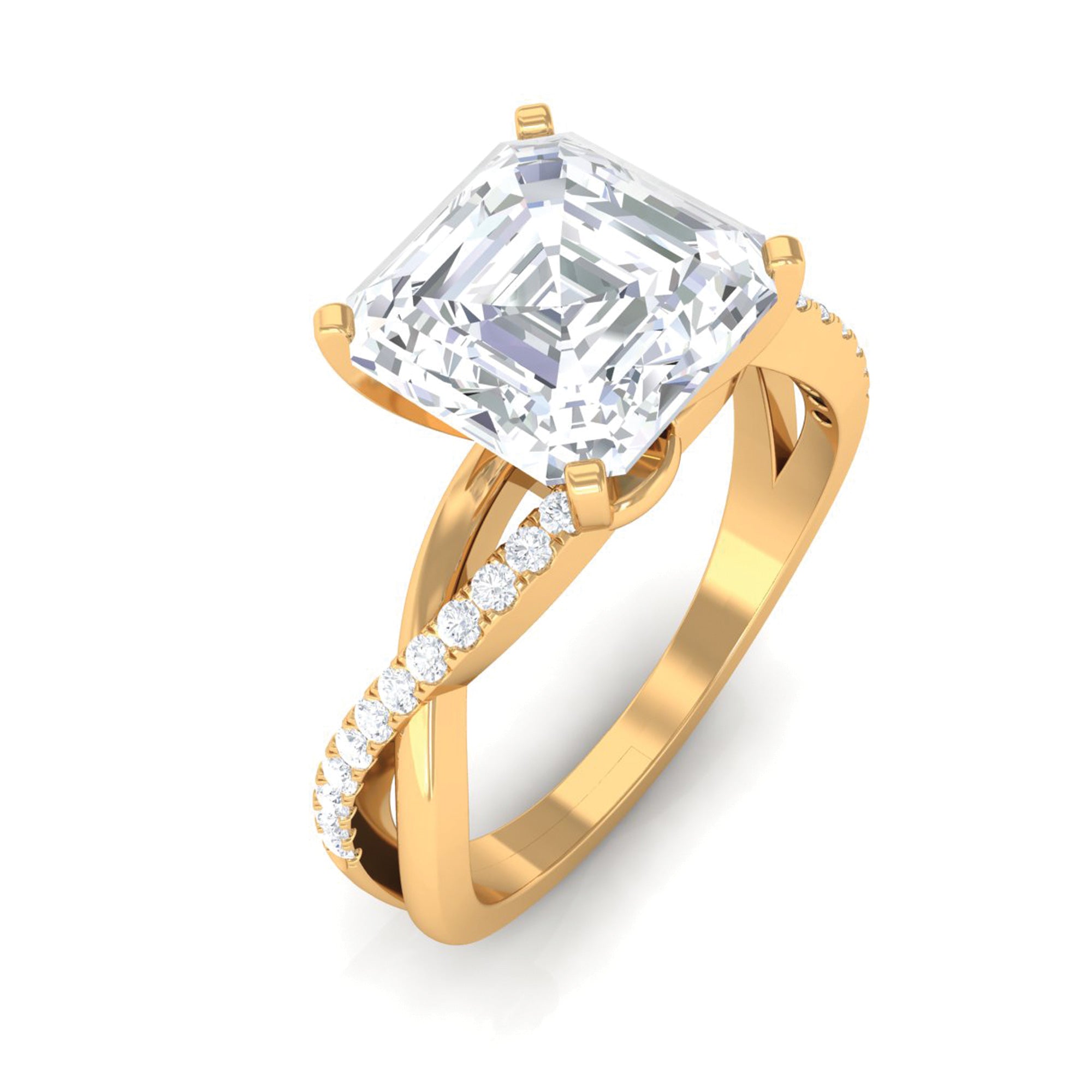 Asscher Cut Moissanite Solitaire Engagement Ring with Twisted Shank Moissanite - ( D-VS1 ) - Color and Clarity - Rosec Jewels