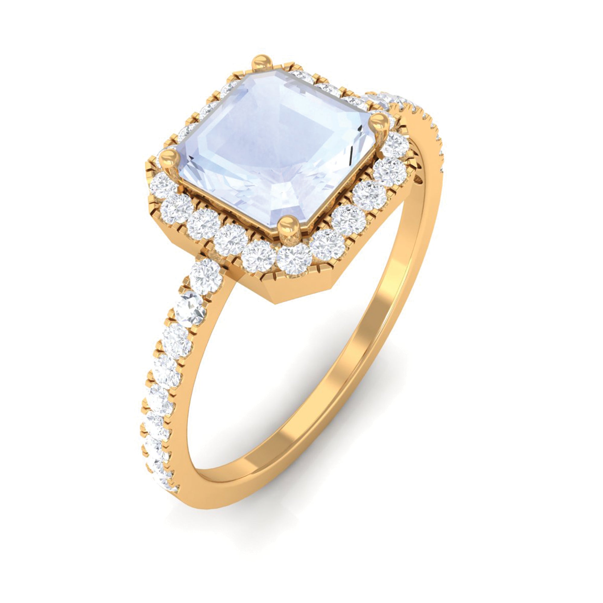 Asscher Cut Moonstone and Diamond Halo Engagement Ring Moonstone - ( AAA ) - Quality - Rosec Jewels