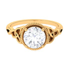 8 MM Round Zircon Solitaire Twisted Rope Ring with Gold Celtic Details Zircon - ( AAAA ) - Quality - Rosec Jewels