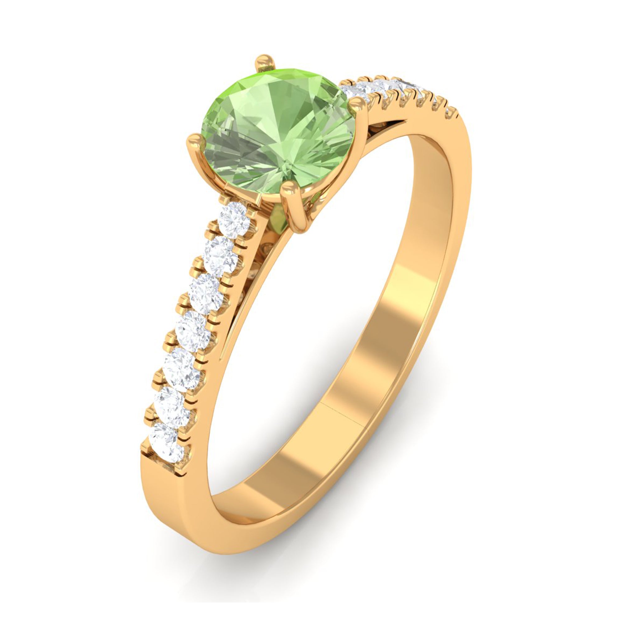 Round Green Sapphire Engagement Ring with Diamond Green Sapphire - ( AAA ) - Quality - Rosec Jewels