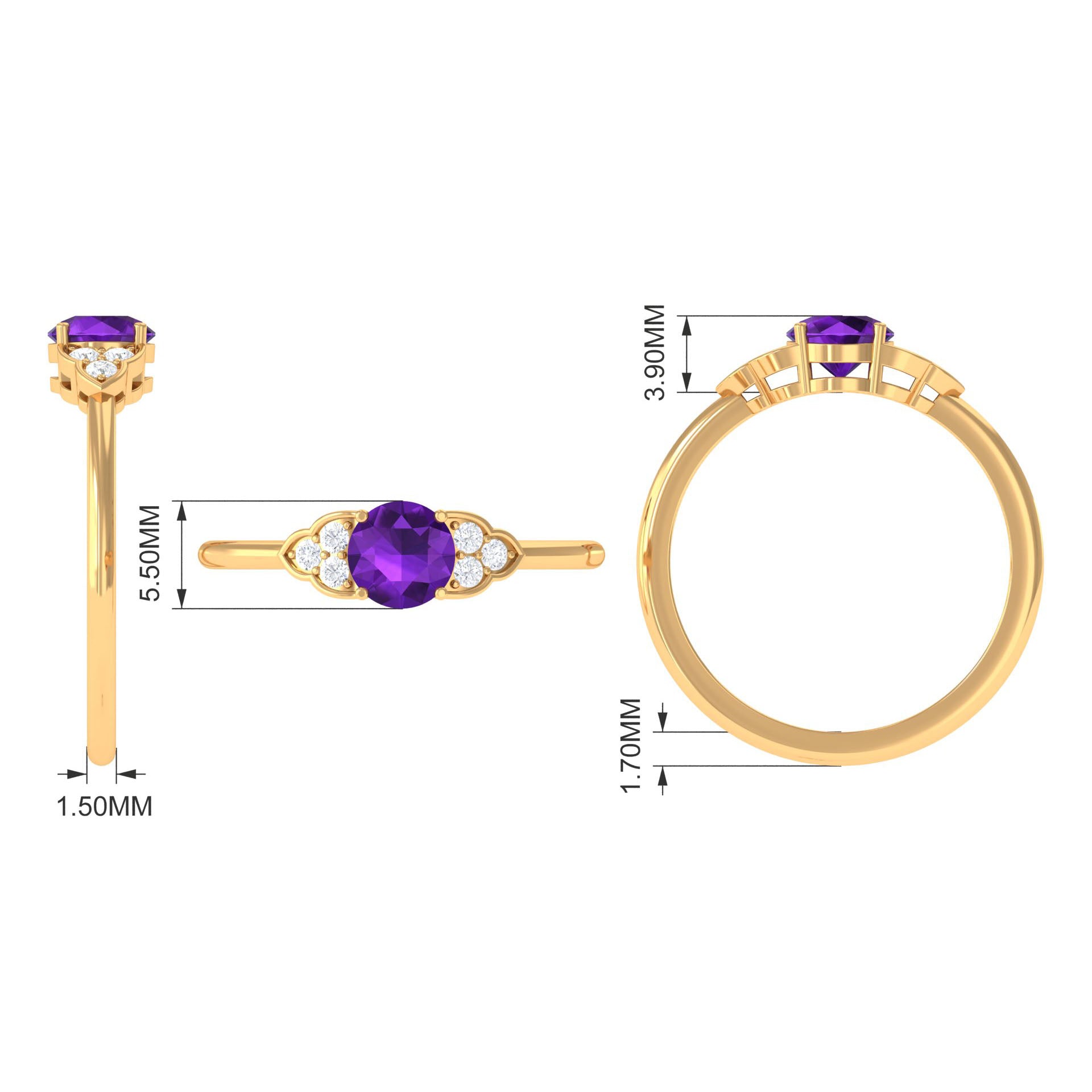 Round Amethyst and Diamond Engagement Ring Amethyst - ( AAA ) - Quality - Rosec Jewels