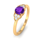 Round Amethyst and Diamond Engagement Ring Amethyst - ( AAA ) - Quality - Rosec Jewels