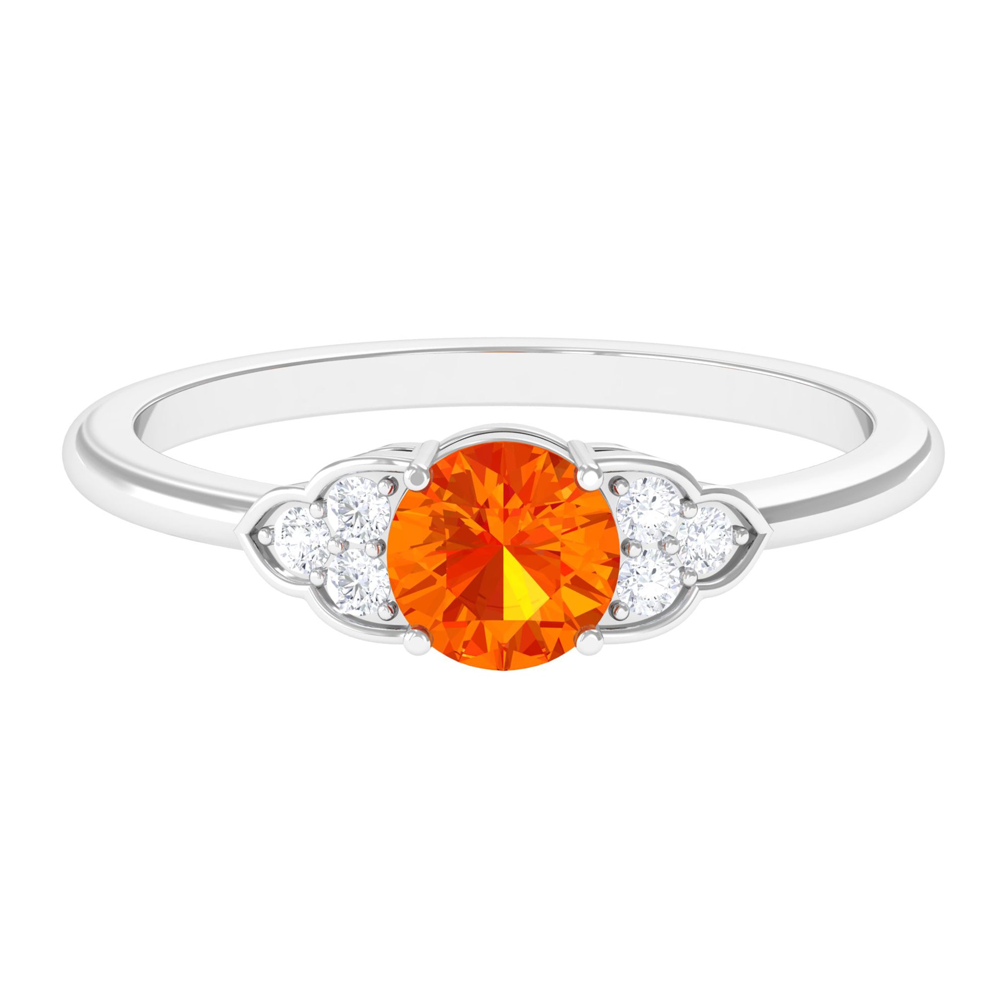 3/4 CT Orange Sapphire Engagement Ring with Diamond Trio Orange Sapphire - ( AAA ) - Quality - Rosec Jewels