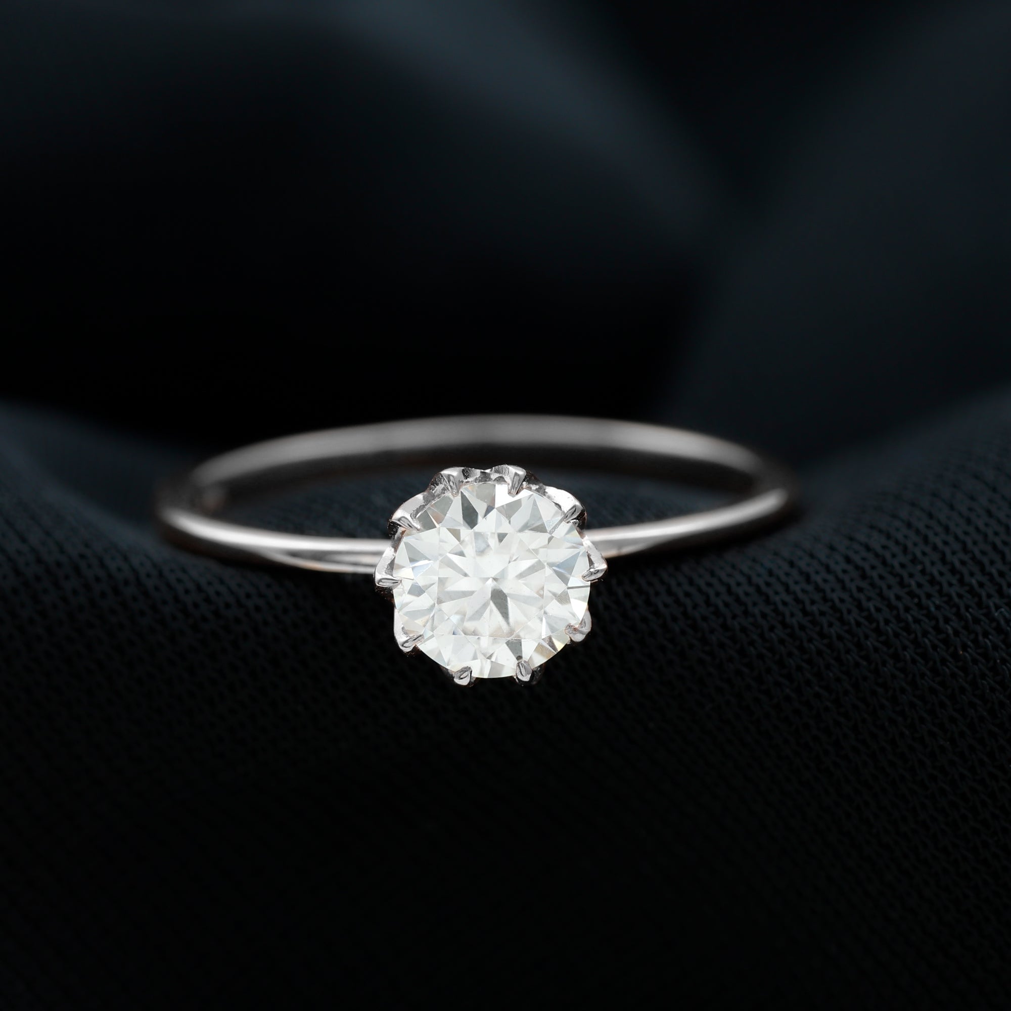 1 CT Simulated Diamond Solitaire Ring in Lotus Basket Setting Zircon - ( AAAA ) - Quality - Rosec Jewels