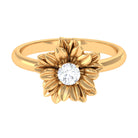 1/4 CT Round Cut Cubic Zirconia and Gold Flower Engagement Ring Zircon - ( AAAA ) - Quality - Rosec Jewels