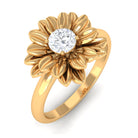 1/4 CT Round Cut Cubic Zirconia and Gold Flower Engagement Ring Zircon - ( AAAA ) - Quality - Rosec Jewels