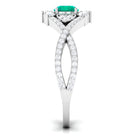 Real Emerald Crossover Engagement Ring with Diamond Emerald - ( AAA ) - Quality - Rosec Jewels