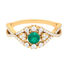 Real Emerald Crossover Engagement Ring with Diamond Emerald - ( AAA ) - Quality - Rosec Jewels