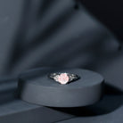 Rose Quartz Solitaire Engagement Ring with Diamond Trio Rose Quartz - ( AAA ) - Quality - Rosec Jewels