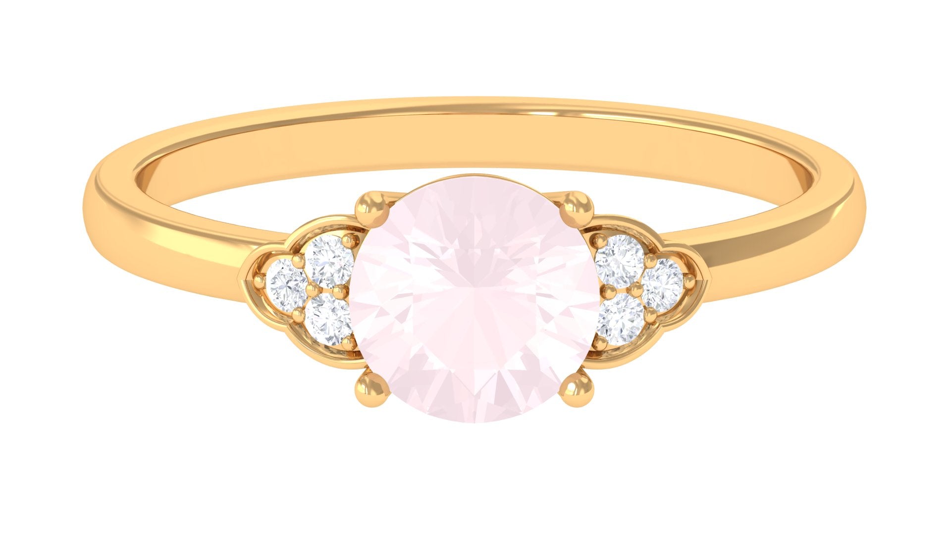 Rose Quartz Solitaire Engagement Ring with Diamond Trio Rose Quartz - ( AAA ) - Quality - Rosec Jewels