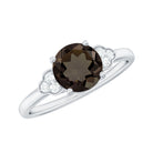 Smoky Quartz Solitaire Engagement Ring with Diamond Trio Smoky Quartz - ( AAA ) - Quality - Rosec Jewels