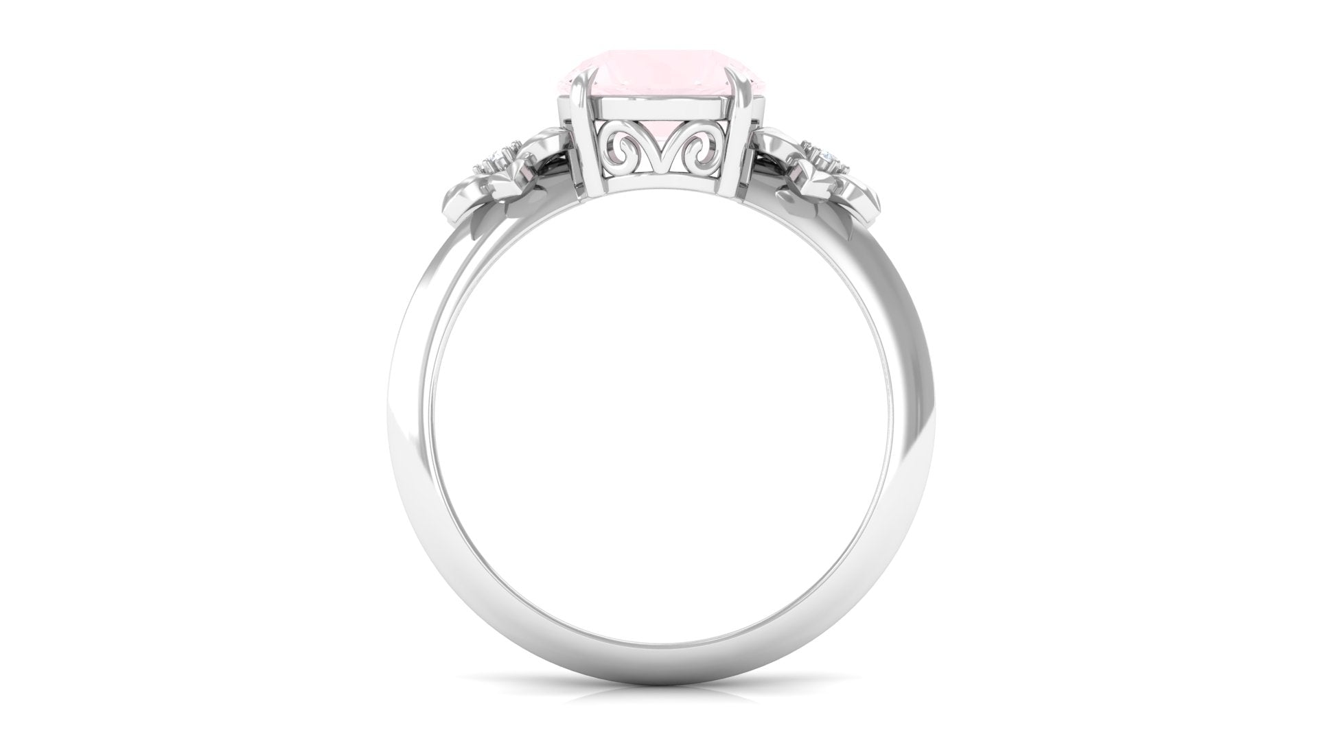 2 CT Round Rose Quartz Solitaire Flower Engagement Ring with Diamond Rose Quartz - ( AAA ) - Quality - Rosec Jewels