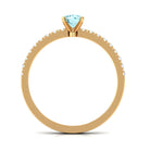 Simple Round Aquamarine Solitaire Ring with Diamond Side Stones Aquamarine - ( AAA ) - Quality - Rosec Jewels