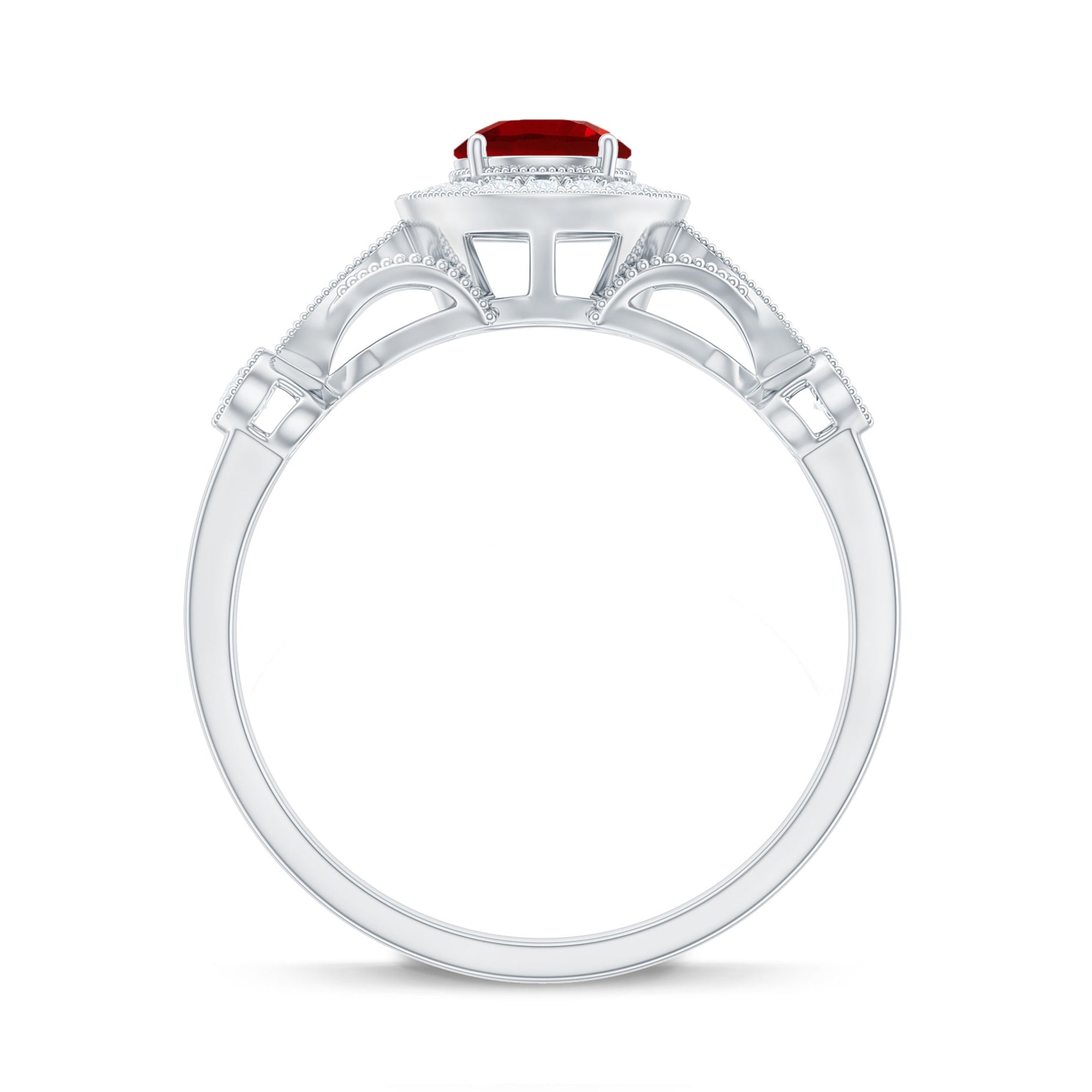 Created Ruby and Diamond Antique Style Engagement Ring Lab Created Ruby - ( AAAA ) - Quality - Rosec Jewels