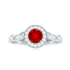 Created Ruby and Diamond Antique Style Engagement Ring Lab Created Ruby - ( AAAA ) - Quality - Rosec Jewels