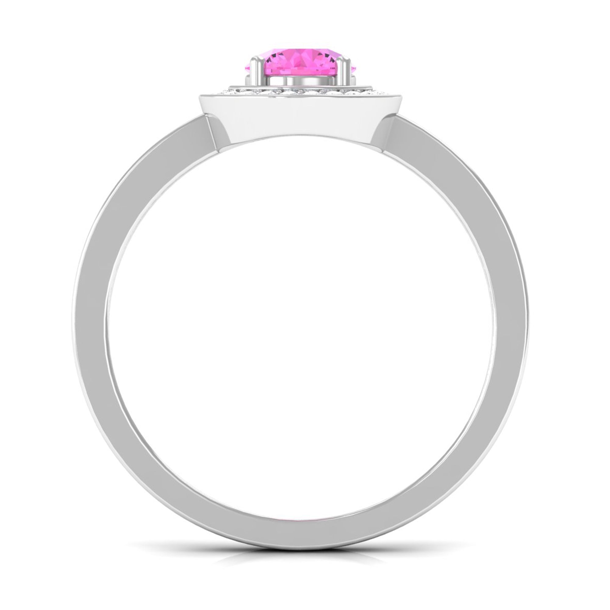 Round Pink Sapphire Floating Halo Engagement Ring with Diamond Pink Sapphire - ( AAA ) - Quality - Rosec Jewels