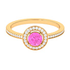 Round Pink Sapphire Floating Halo Engagement Ring with Diamond Pink Sapphire - ( AAA ) - Quality - Rosec Jewels