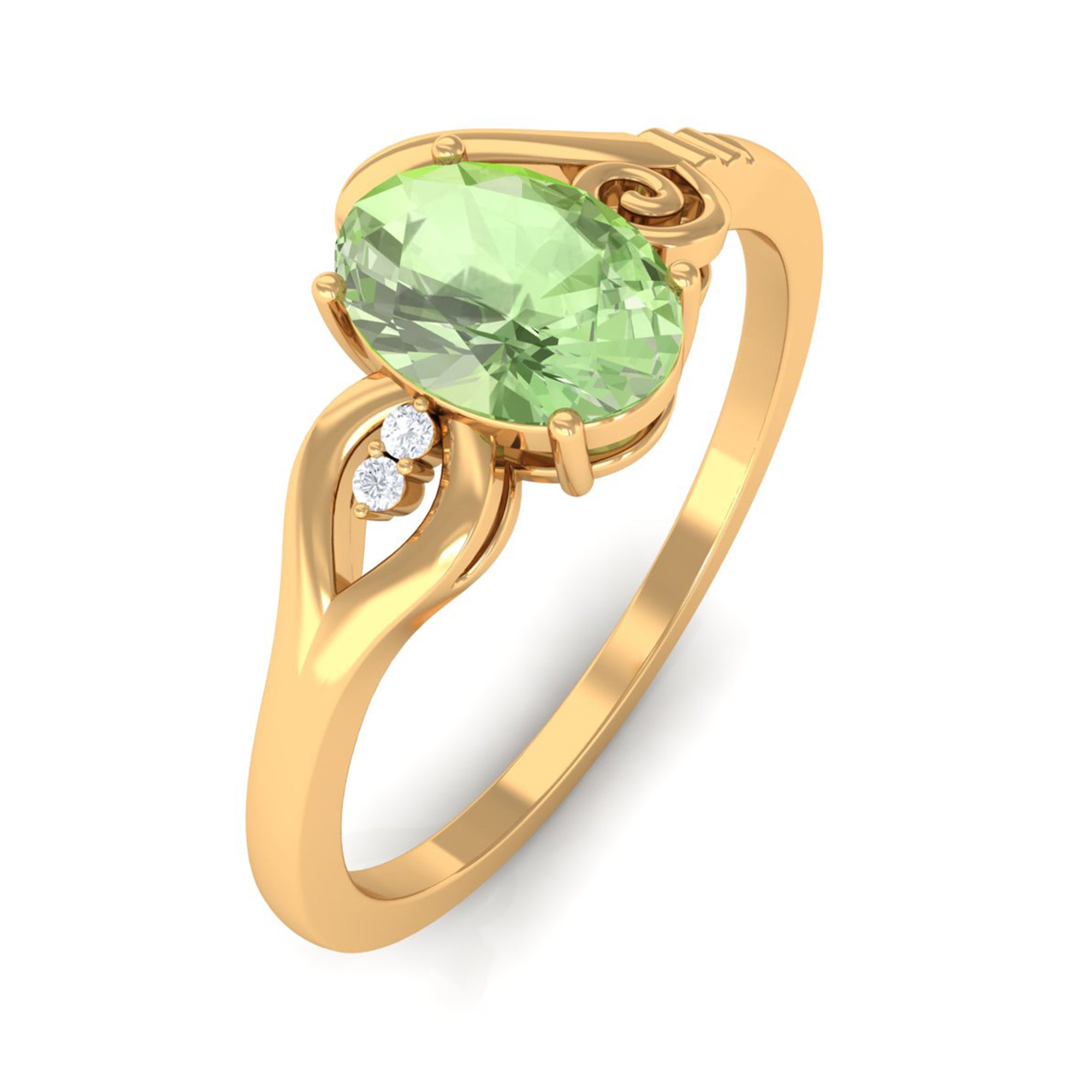 Oval Cut Solitaire Green Sapphire Unique Ring with Diamond Green Sapphire - ( AAA ) - Quality - Rosec Jewels