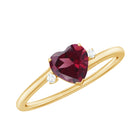 Heart Shape Real Rhodolite Solitaire Promise Ring with Diamond Rhodolite - ( AAA ) - Quality - Rosec Jewels