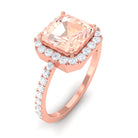 Asscher Cut Morganite Halo Engagement Ring with Diamond Morganite - ( AAA ) - Quality - Rosec Jewels